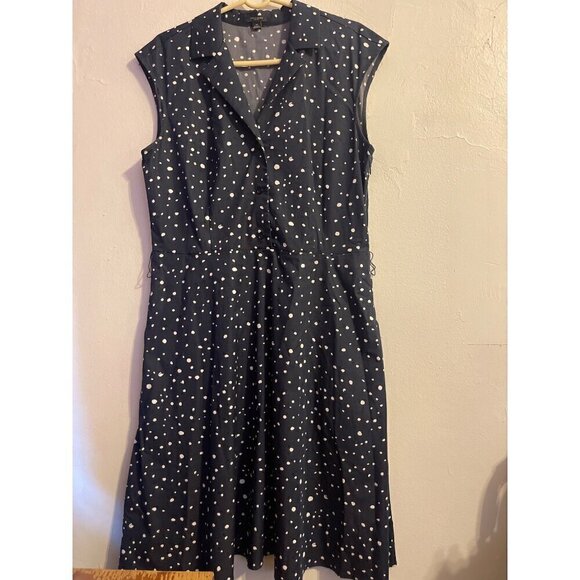 Ann Taylor Navy and White Polka Dot Collared Sleeveless Dress Size 14 - Picture 1 of 14